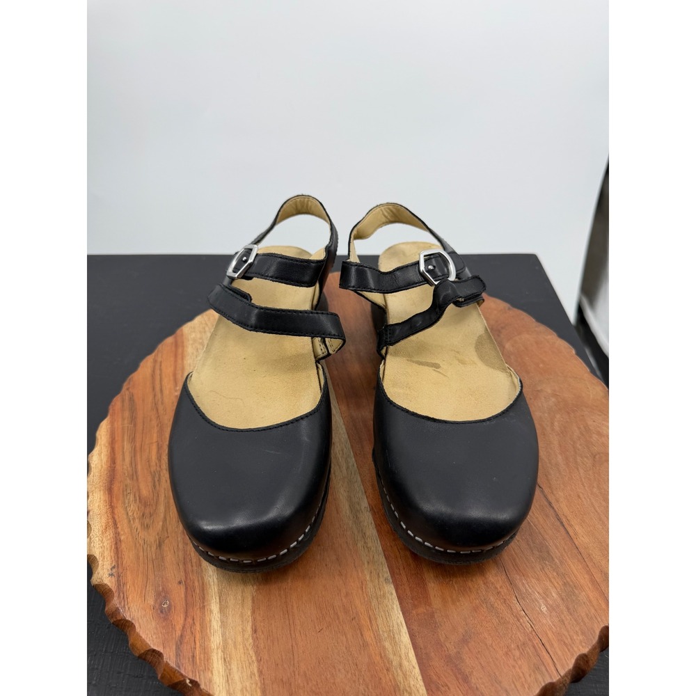 Dansko Black Leather Mary Jane Clog Sandals - Picture 2 of 11